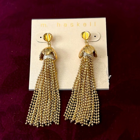 NWT M Haskell gold tone tassel pierced  earrings - Picture 1 of 8